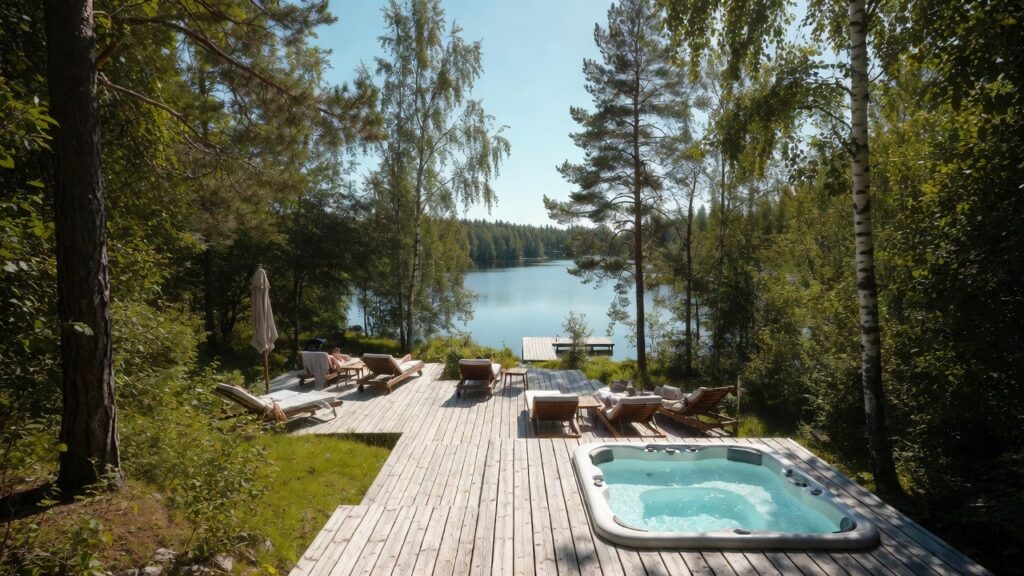 Utomhusspa vid svensk sjö